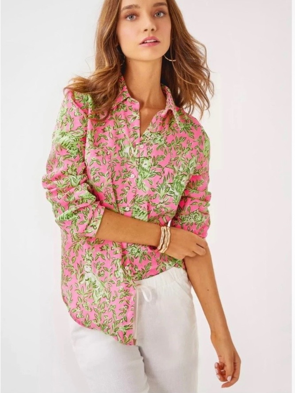 Lilly Pulitzer Sea View Button Down Mane Event Linen Shirt XS